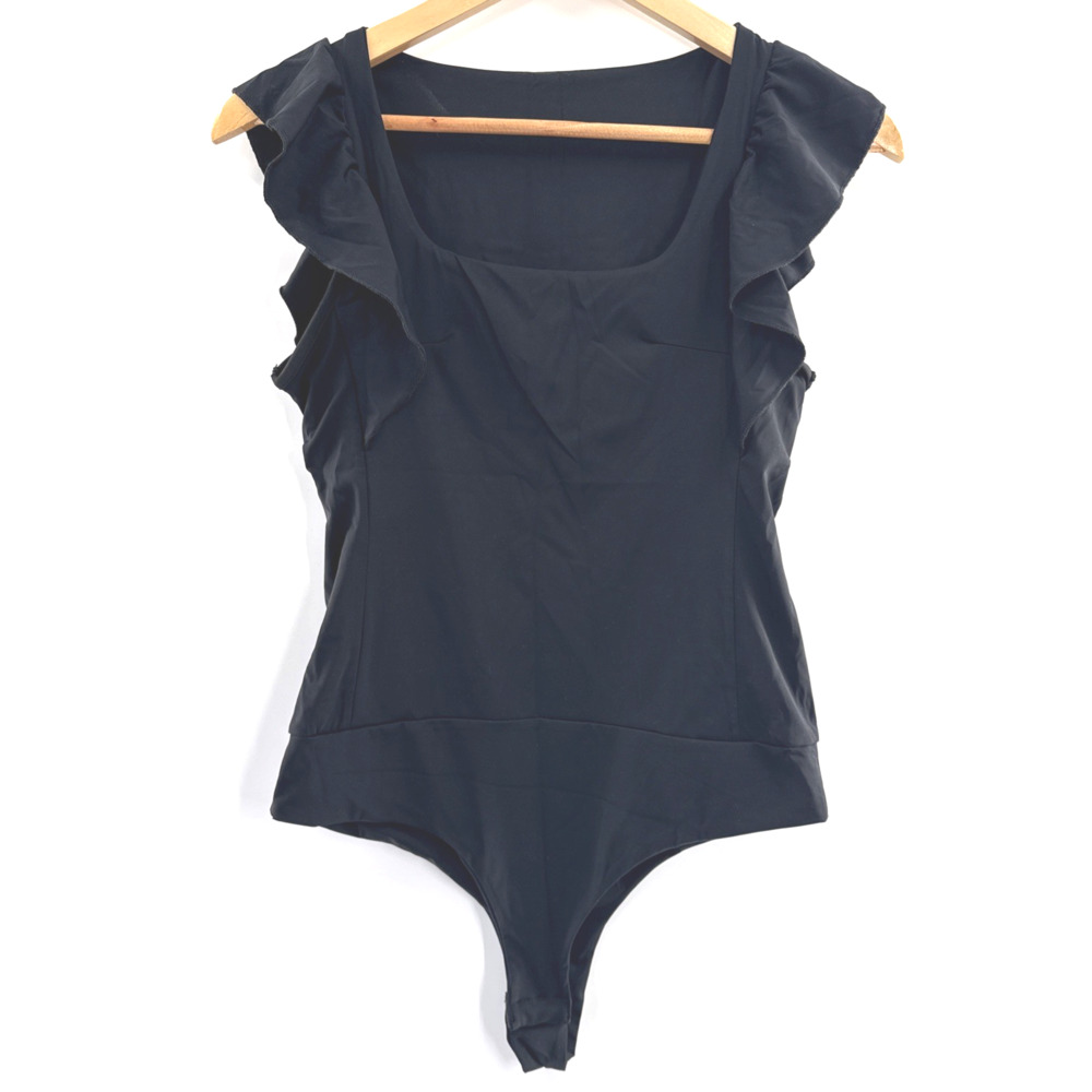 Women's Ruffle Cap Sleeve Scoop Neck Skinny Bodysuit Casual Tops Shirt Sz-Medium